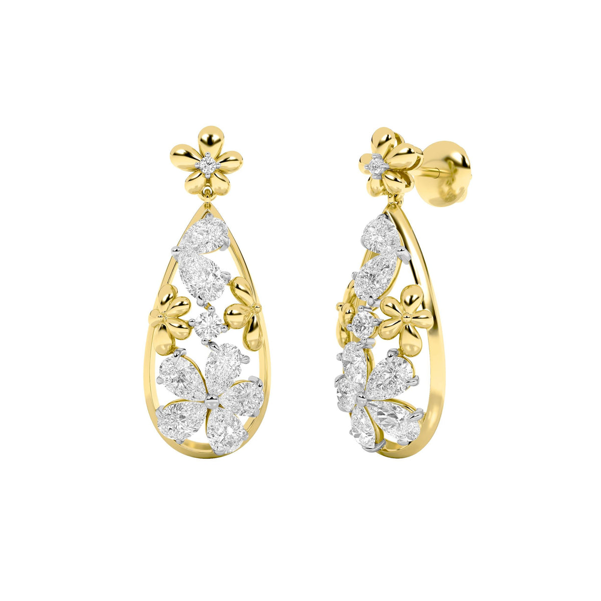 3.75CTW Pear Lab-Grown Diamond Prong Fancy Flower Earrings 20 Stones