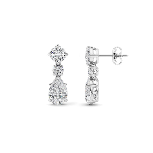 5CTW Pear Lab-Grown Diamond Prong Dangle Earrings 6 Stones 2.98ct Center