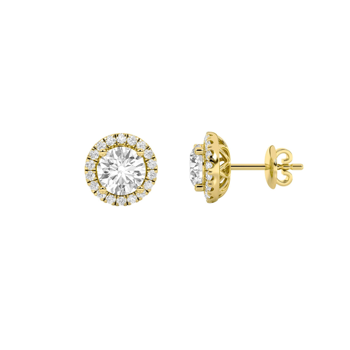 3CTW Round Lab-Grown Diamond Prong Halo Stud Earrings 38 Stones