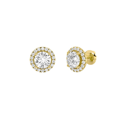 3CTW Round Lab-Grown Diamond Prong Halo Stud Earrings 38 Stones