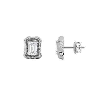 1.5CTW Emerald Lab-Grown Diamond Prong Organic Design Stud Earrings 2 Stones