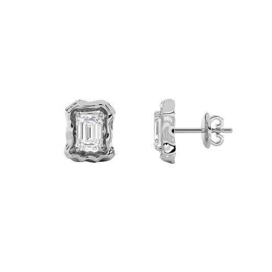 1.5CTW Emerald Lab-Grown Diamond Prong Organic Design Stud Earrings 2 Stones