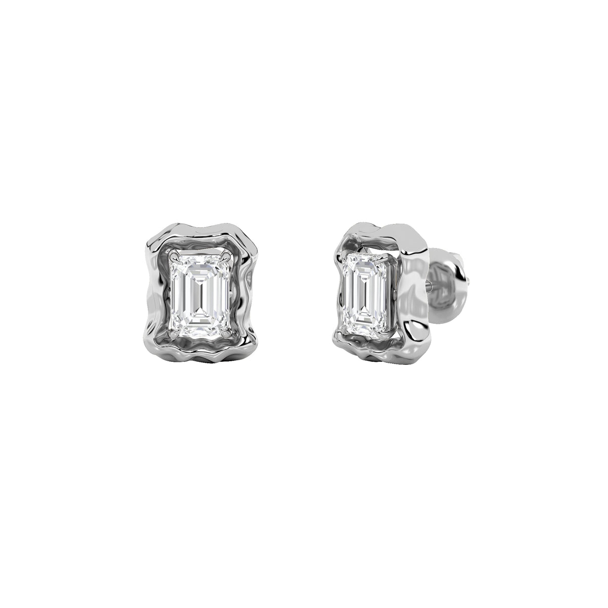 1.5CTW Emerald Lab-Grown Diamond Prong Organic Design Stud Earrings 2 Stones