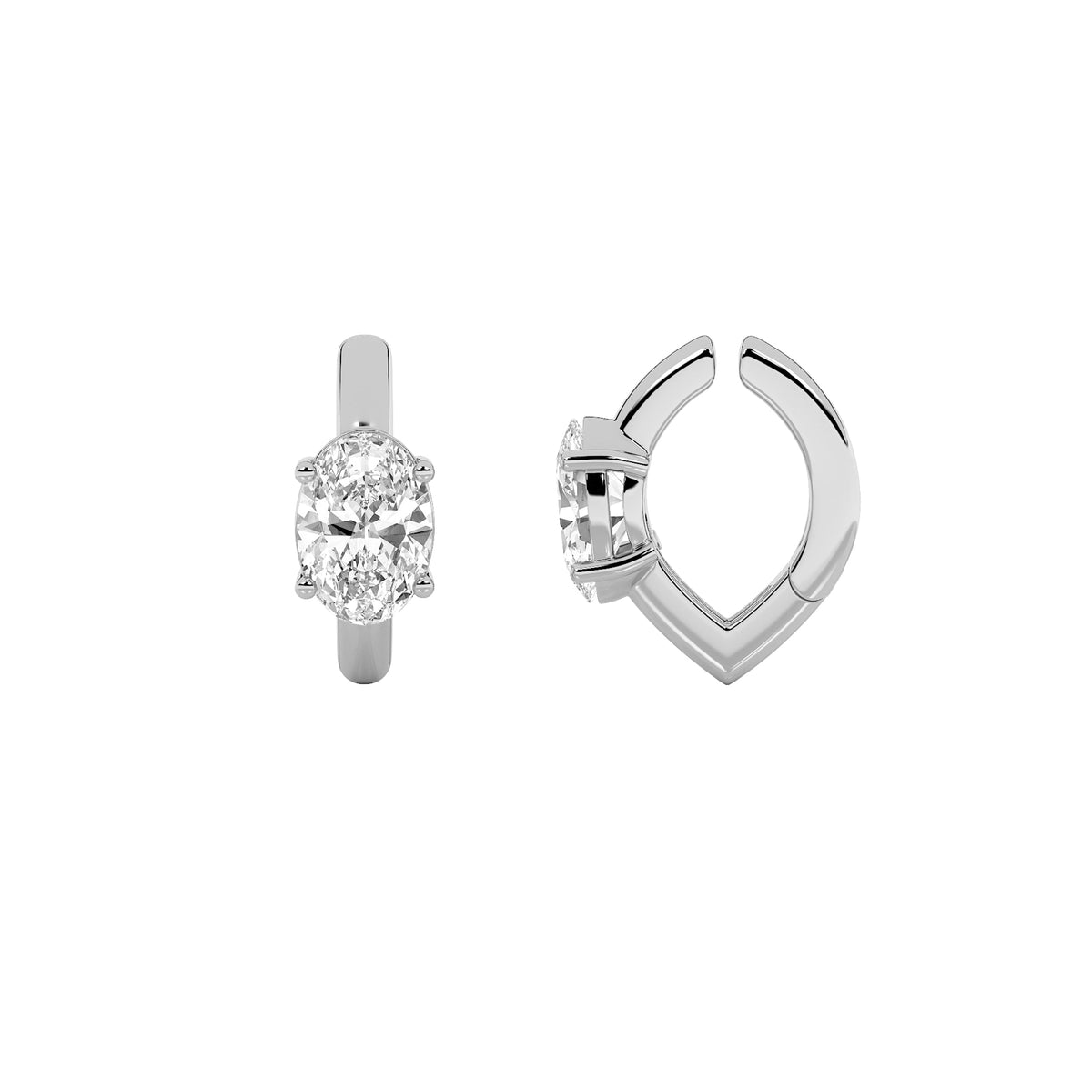 0.5CTW Oval Lab-Grown Diamond Prong Huggie Cuff Half Pair Earrings 1 Stone