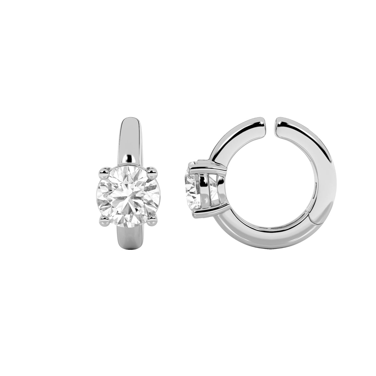 0.25CTW Round Lab-Grown Diamond Prong Huggie Cuff Half Pair Earrings 1 Stone