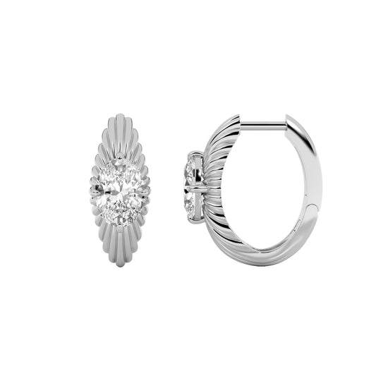 2CTW Oval Lab-Grown Diamond Prong Huggie Earrings 2 Stones 7.7mm Width