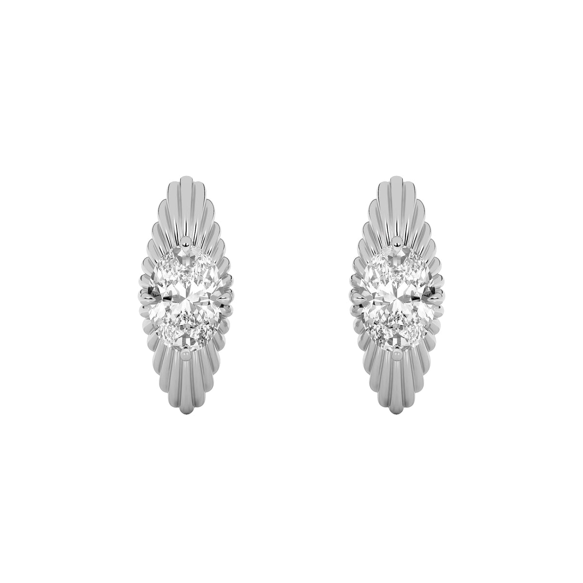 2CTW Oval Lab-Grown Diamond Prong Huggie Earrings 2 Stones 7.7mm Width