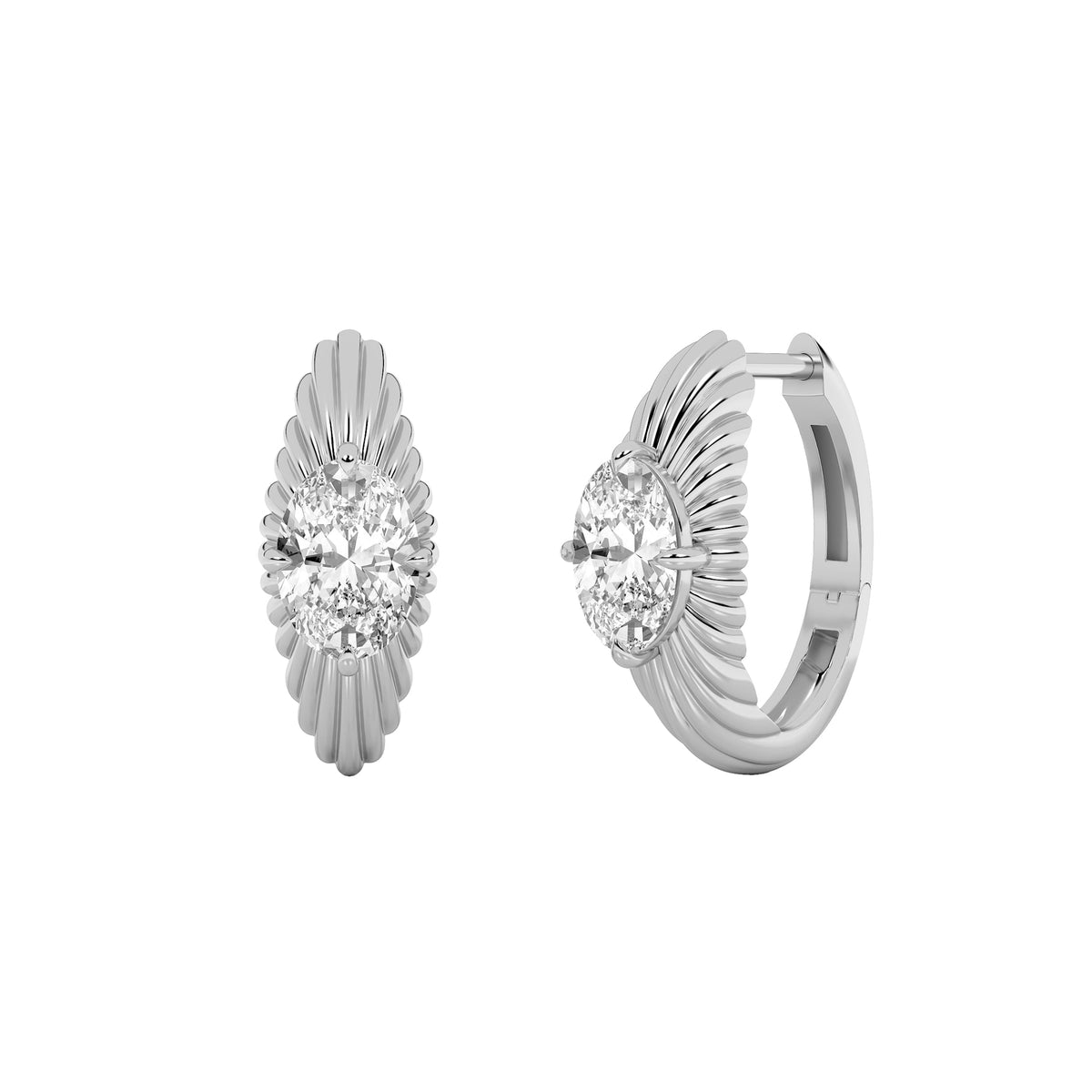 2CTW Oval Lab-Grown Diamond Prong Huggie Earrings 2 Stones 7.7mm Width