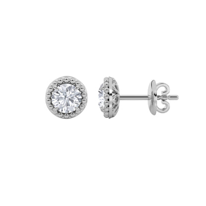 2CTW Round Lab-Grown Diamond Prong Stud Earrings 2 Stones 9.5mm Length