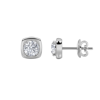2CTW Round Lab-Grown Diamond Prong Stud Earrings 2 Stones 8.7mm Length