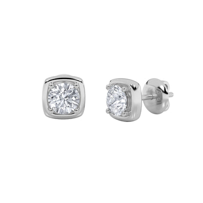 2CTW Round Lab-Grown Diamond Prong Stud Earrings 2 Stones 8.7mm Length