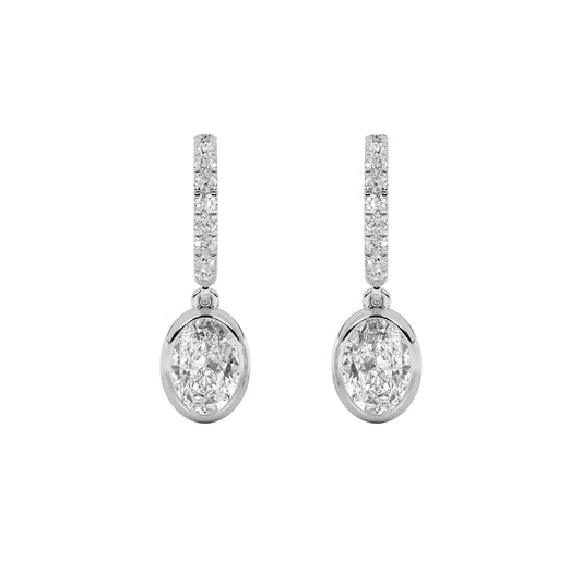 2CTW Oval Lab-Grown Diamond Bezel Dangle Earrings 22 Stones