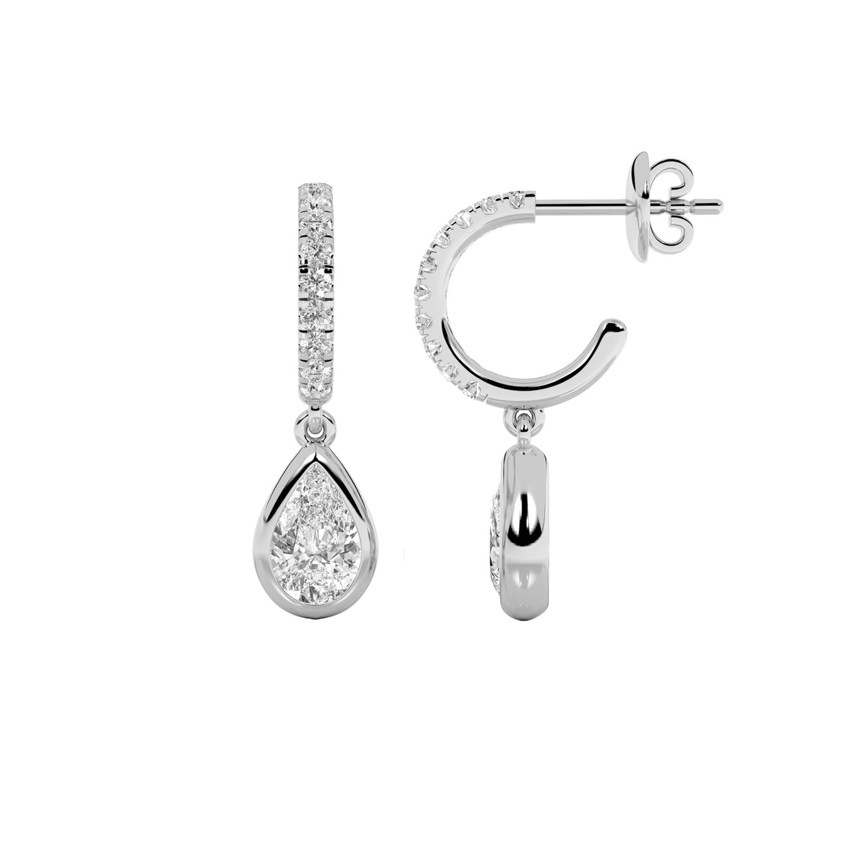 2CTW Pear Lab-Grown Diamond Bezel Dangle Earrings 20 Stones