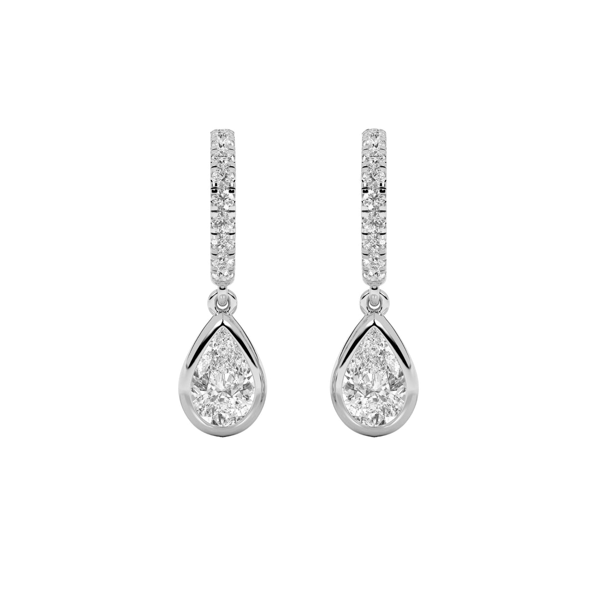 2CTW Pear Lab-Grown Diamond Bezel Dangle Earrings 20 Stones