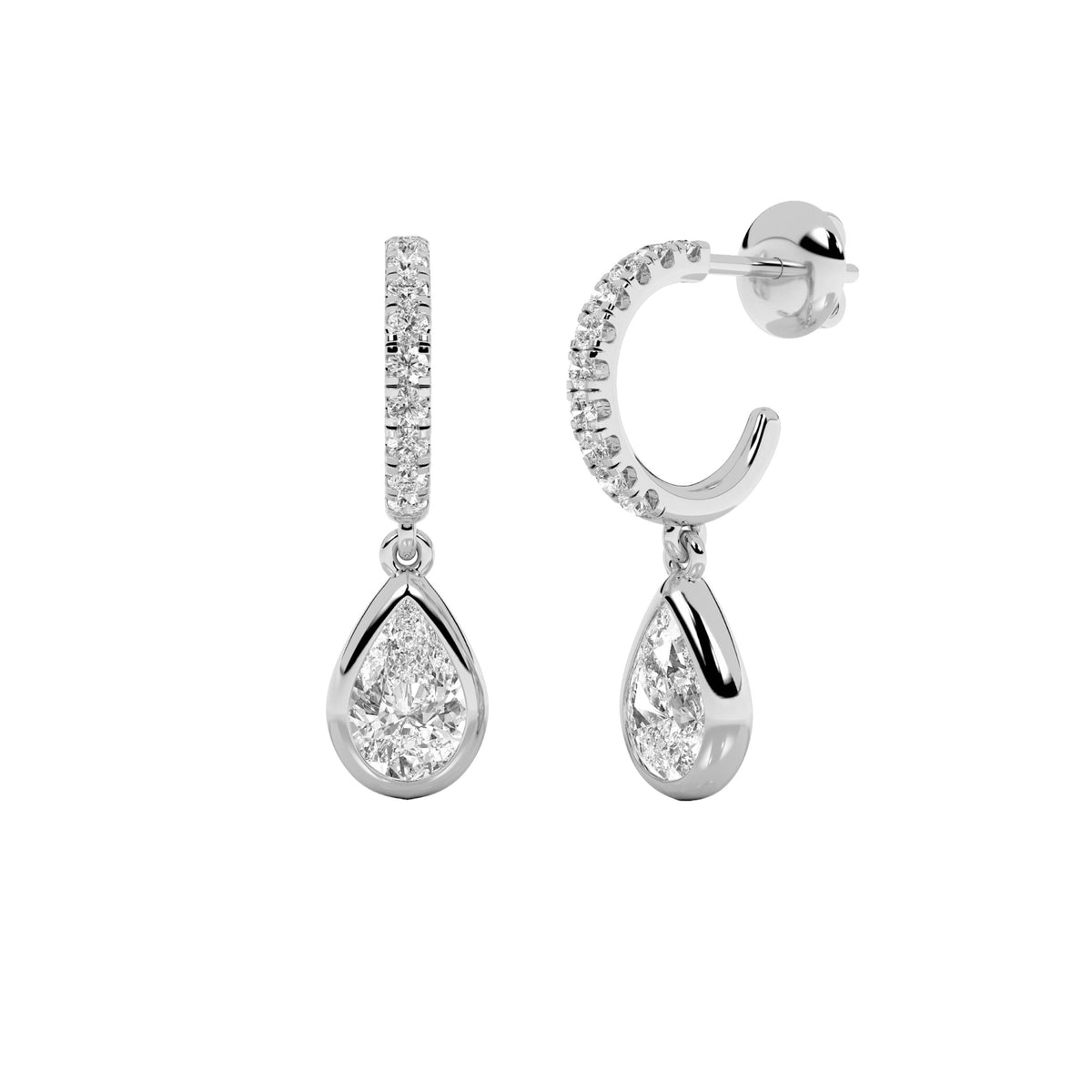 2CTW Pear Lab-Grown Diamond Bezel Dangle Earrings 20 Stones