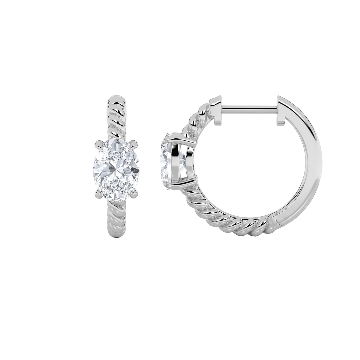 1CTW Oval Lab-Grown Diamond Prong Hoop Earrings 2 Stones