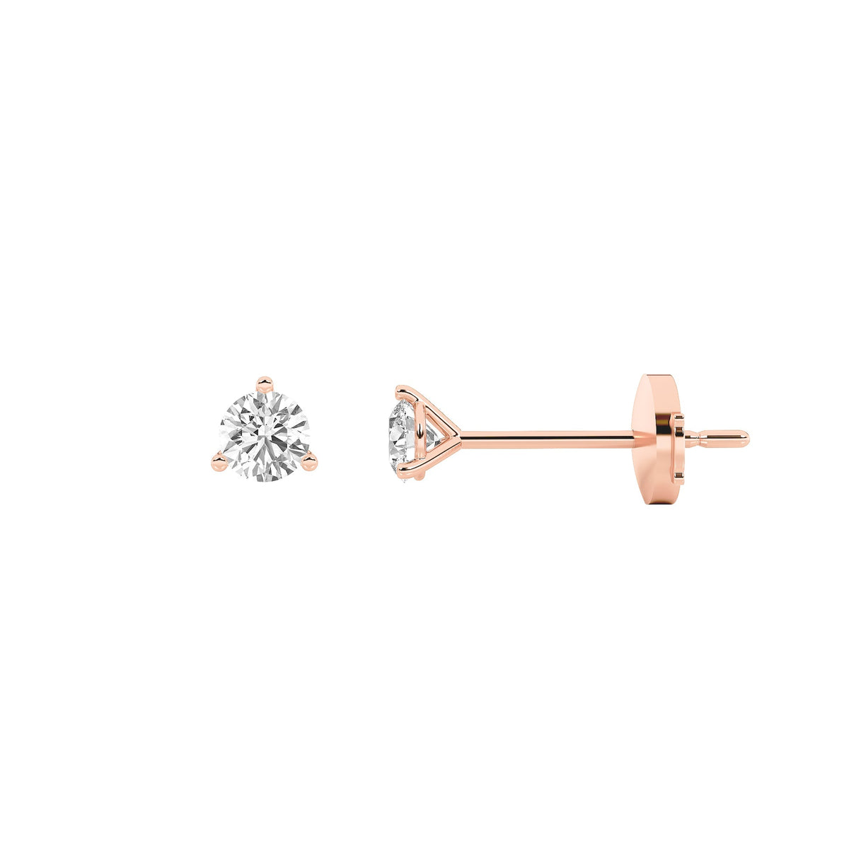 0.5CTW Round Lab-Grown Diamond Three Prong Martini Stud Earrings 2 Stones