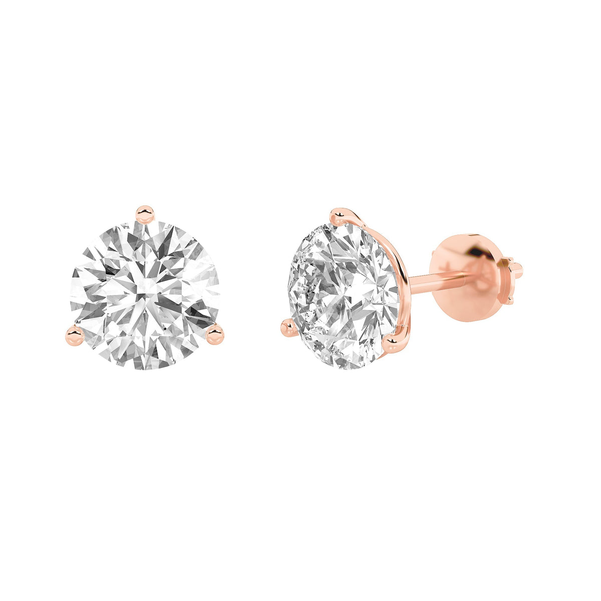 0.5CTW Round Lab-Grown Diamond Three Prong Martini Stud Earrings 2 Stones