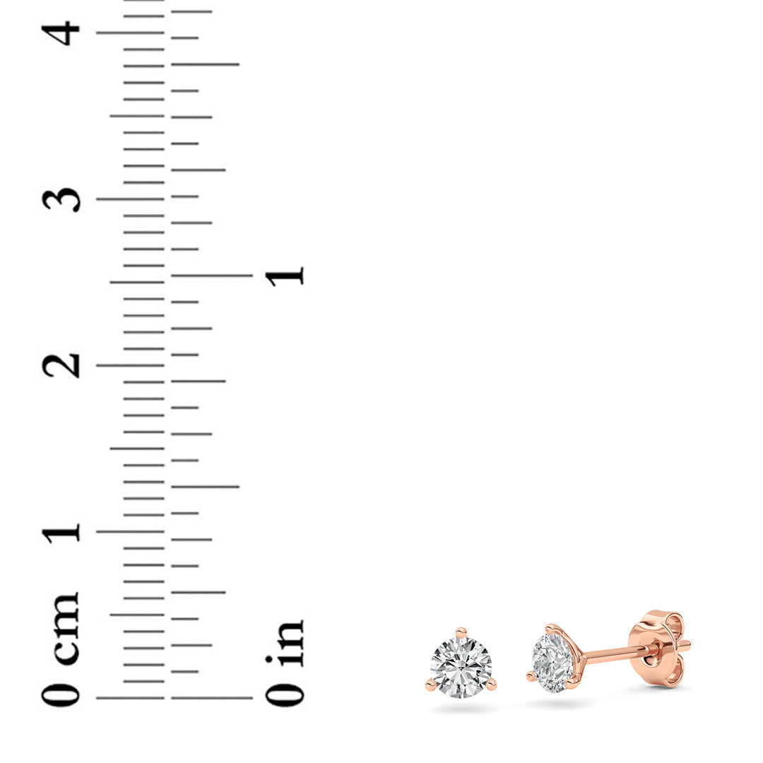 0.5CTW Round Lab-Grown Diamond Three Prong Martini Stud Earrings 2 Stones