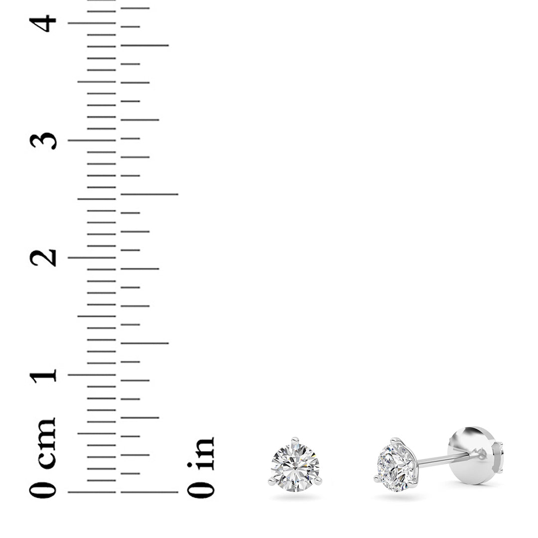 0.75CTW Round Lab-Grown Diamond Three Prong Martini Stud Earrings 2 Stones