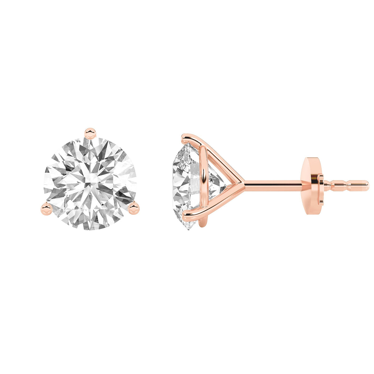 0.75CTW Round Lab-Grown Diamond Three Prong Martini Stud Earrings 2 Stones