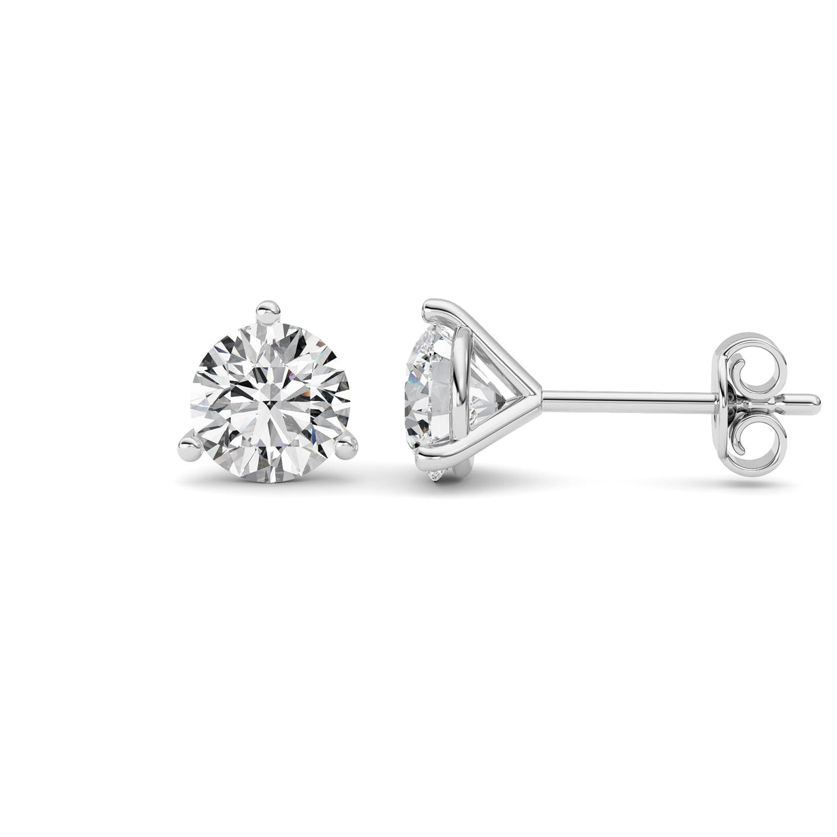 1.5CTW Round Lab-Grown Diamond Three Prong Martini Stud Earrings 2 Stones