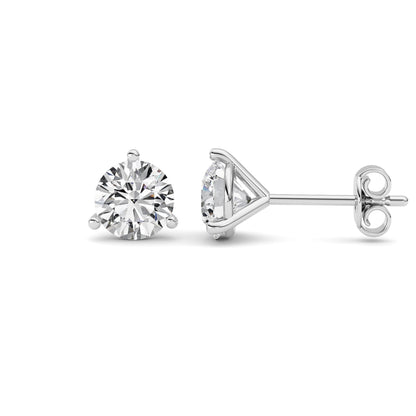 1.5CTW Round Lab-Grown Diamond Three Prong Martini Stud Earrings 2 Stones