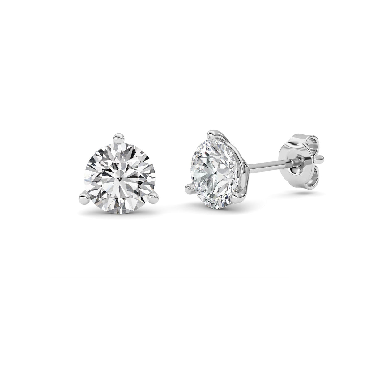 1.5CTW Round Lab-Grown Diamond Three Prong Martini Stud Earrings 2 Stones