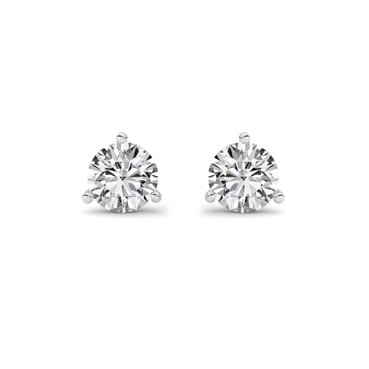 1.5CTW Round Lab-Grown Diamond Three Prong Martini Stud Earrings 2 Stones