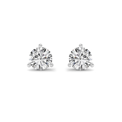 1.5CTW Round Lab-Grown Diamond Three Prong Martini Stud Earrings 2 Stones