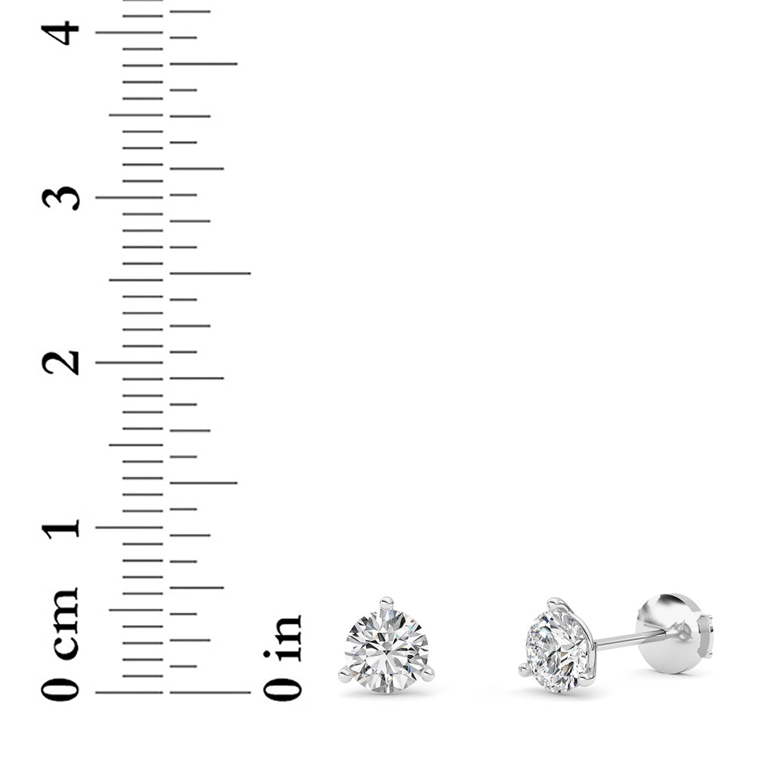 1.5CTW Round Lab-Grown Diamond Three Prong Martini Stud Earrings 2 Stones