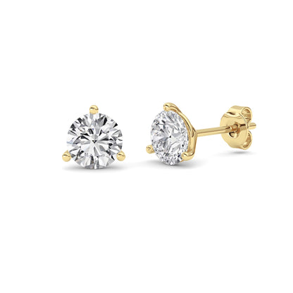 1.5CTW Round Lab-Grown Diamond Three Prong Martini Stud Earrings 2 Stones