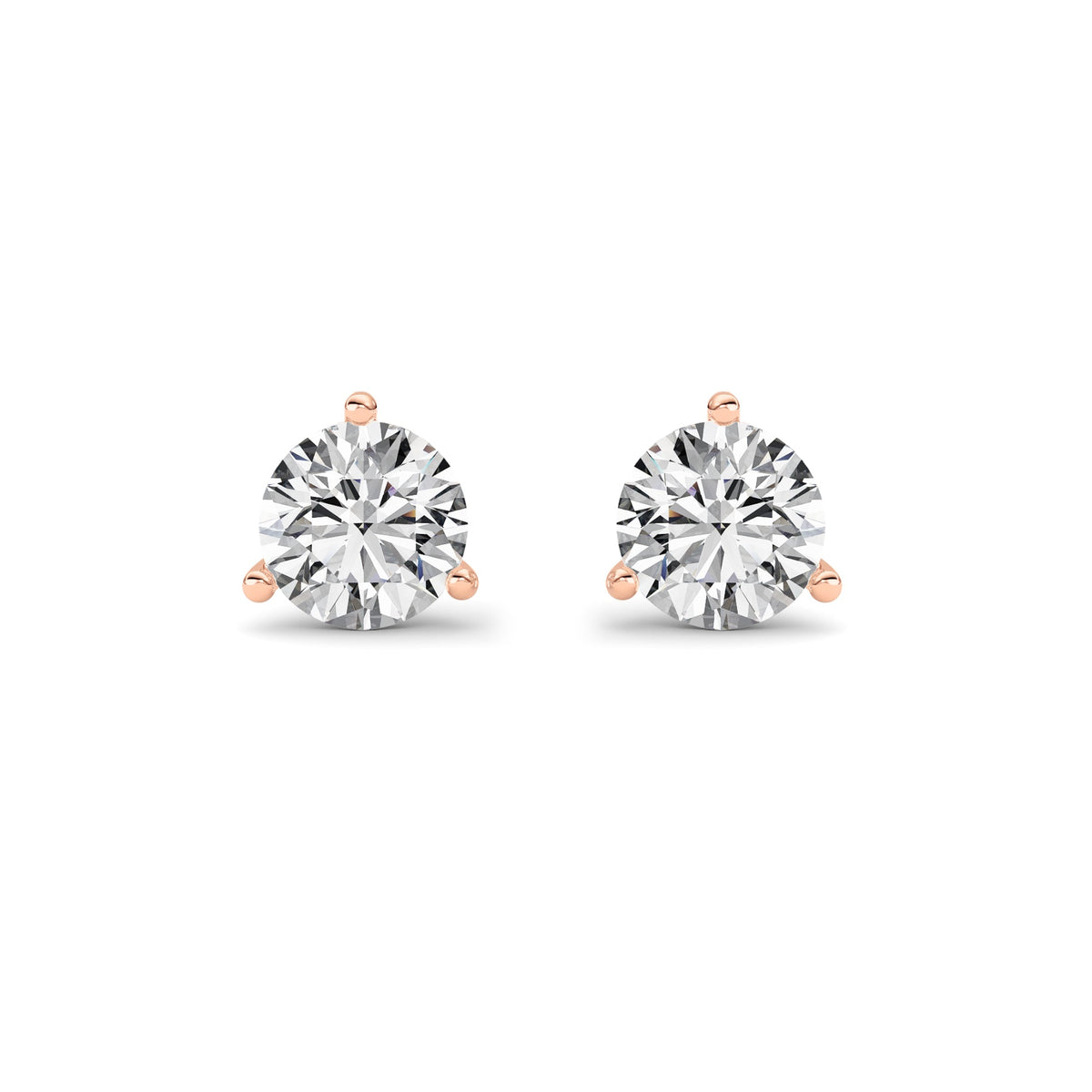 1.5CTW Round Lab-Grown Diamond Three Prong Martini Stud Earrings 2 Stones