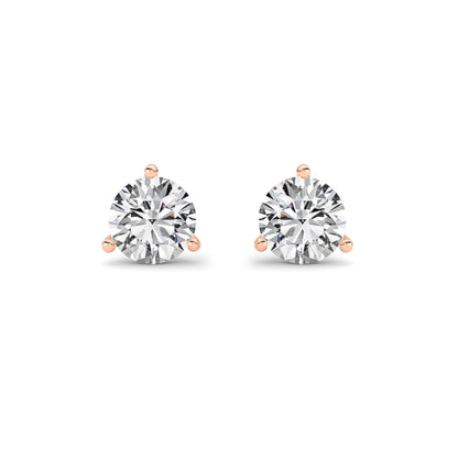 1.5CTW Round Lab-Grown Diamond Three Prong Martini Stud Earrings 2 Stones