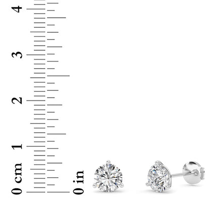 2.5CTW Round Lab-Grown Diamond Three Prong Martini Stud Earrings 2 Stones