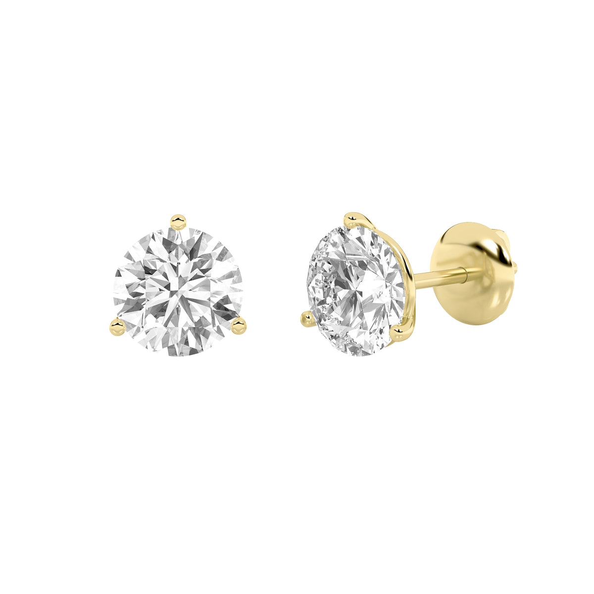 2.5CTW Round Lab-Grown Diamond Three Prong Martini Stud Earrings 2 Stones