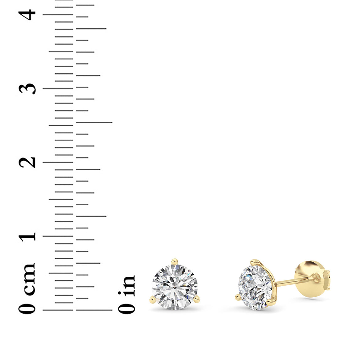 2.5CTW Round Lab-Grown Diamond Three Prong Martini Stud Earrings 2 Stones