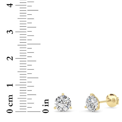 2.5CTW Round Lab-Grown Diamond Three Prong Martini Stud Earrings 2 Stones