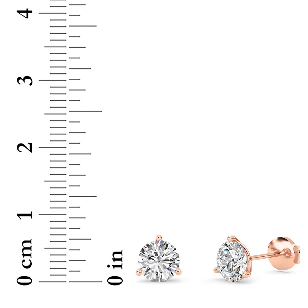 2.5CTW Round Lab-Grown Diamond Three Prong Martini Stud Earrings 2 Stones