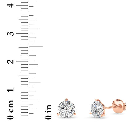 2.5CTW Round Lab-Grown Diamond Three Prong Martini Stud Earrings 2 Stones