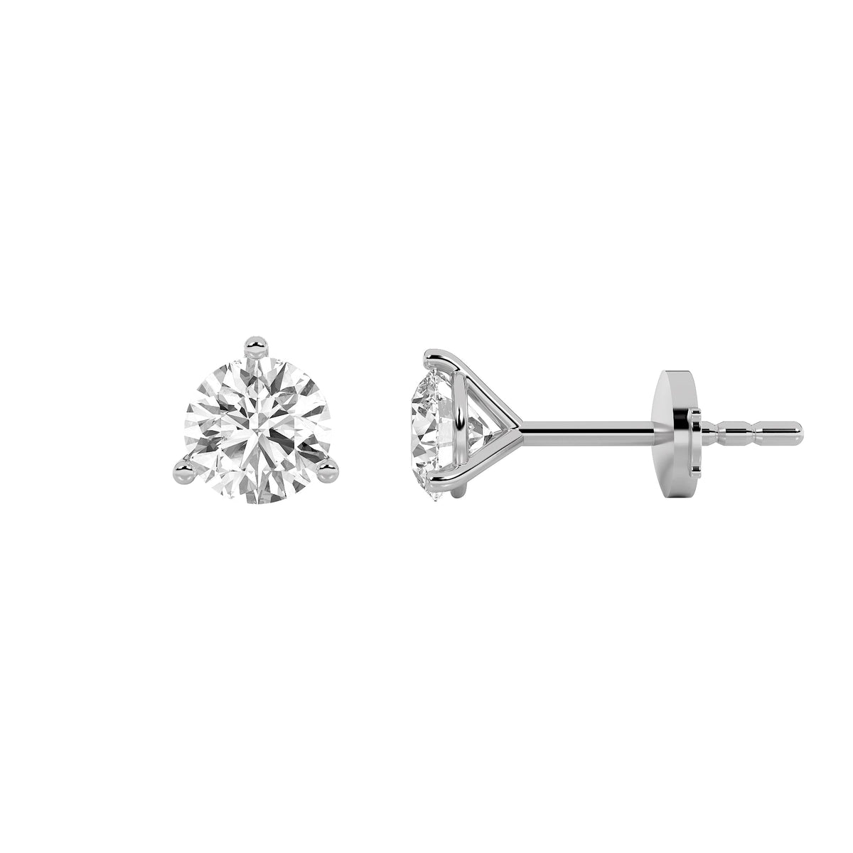 3CTW Round Lab-Grown Diamond Three Prong Martini Stud Earrings 2 Stones