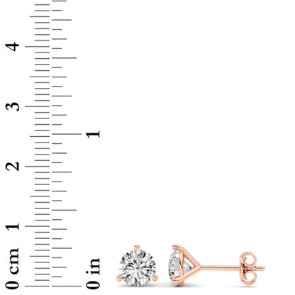 3CTW Round Lab-Grown Diamond Three Prong Martini Stud Earrings 2 Stones