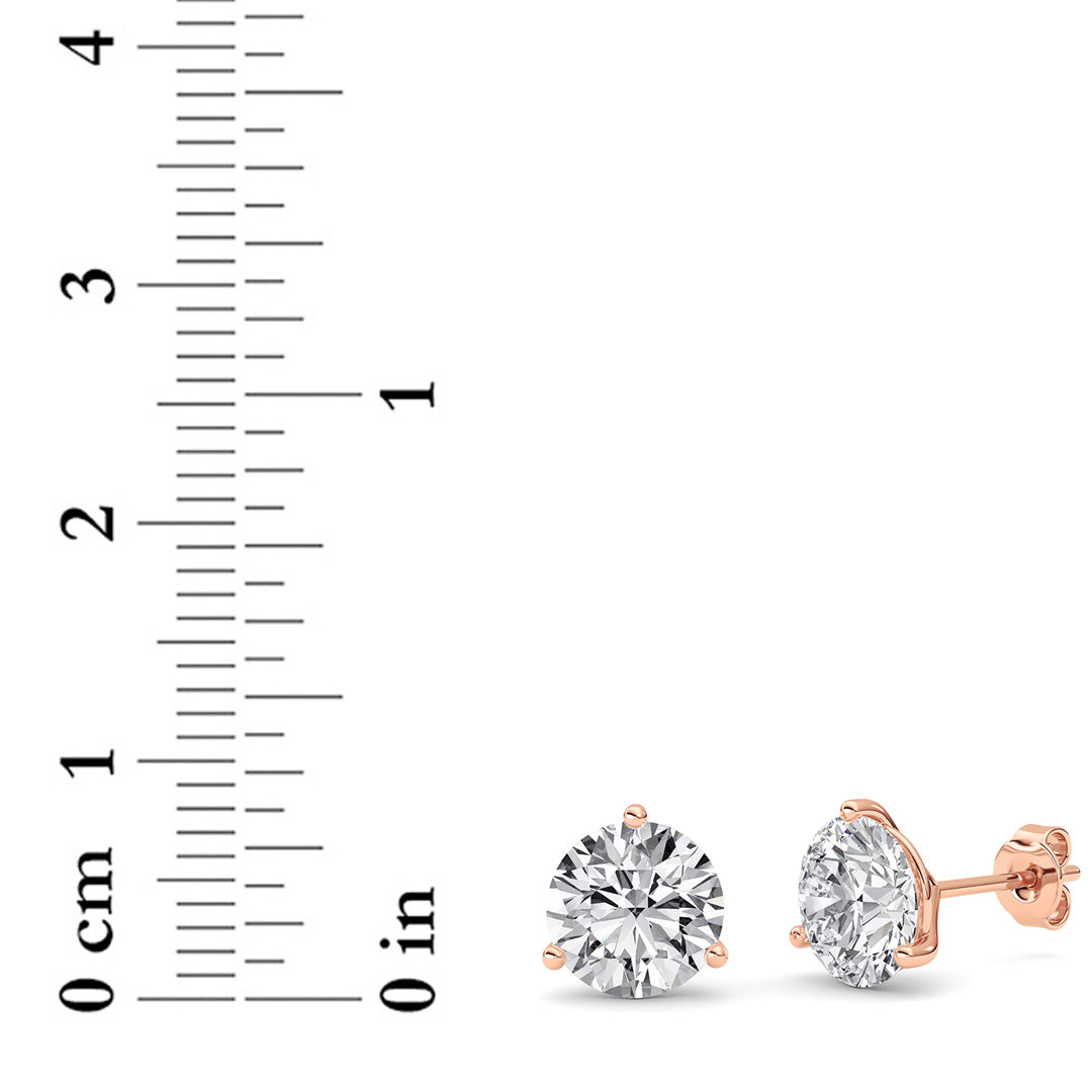 4CTW Round Lab-Grown Diamond Three Prong Martini Stud Earrings 2 Stones