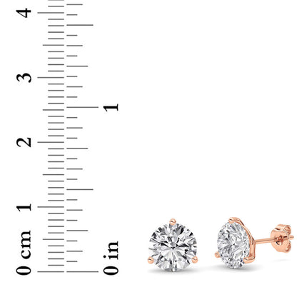 4CTW Round Lab-Grown Diamond Three Prong Martini Stud Earrings 2 Stones