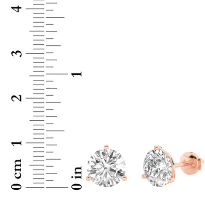 6CTW Round Lab-Grown Diamond Three Prong Martini Stud Earrings 2 Stones