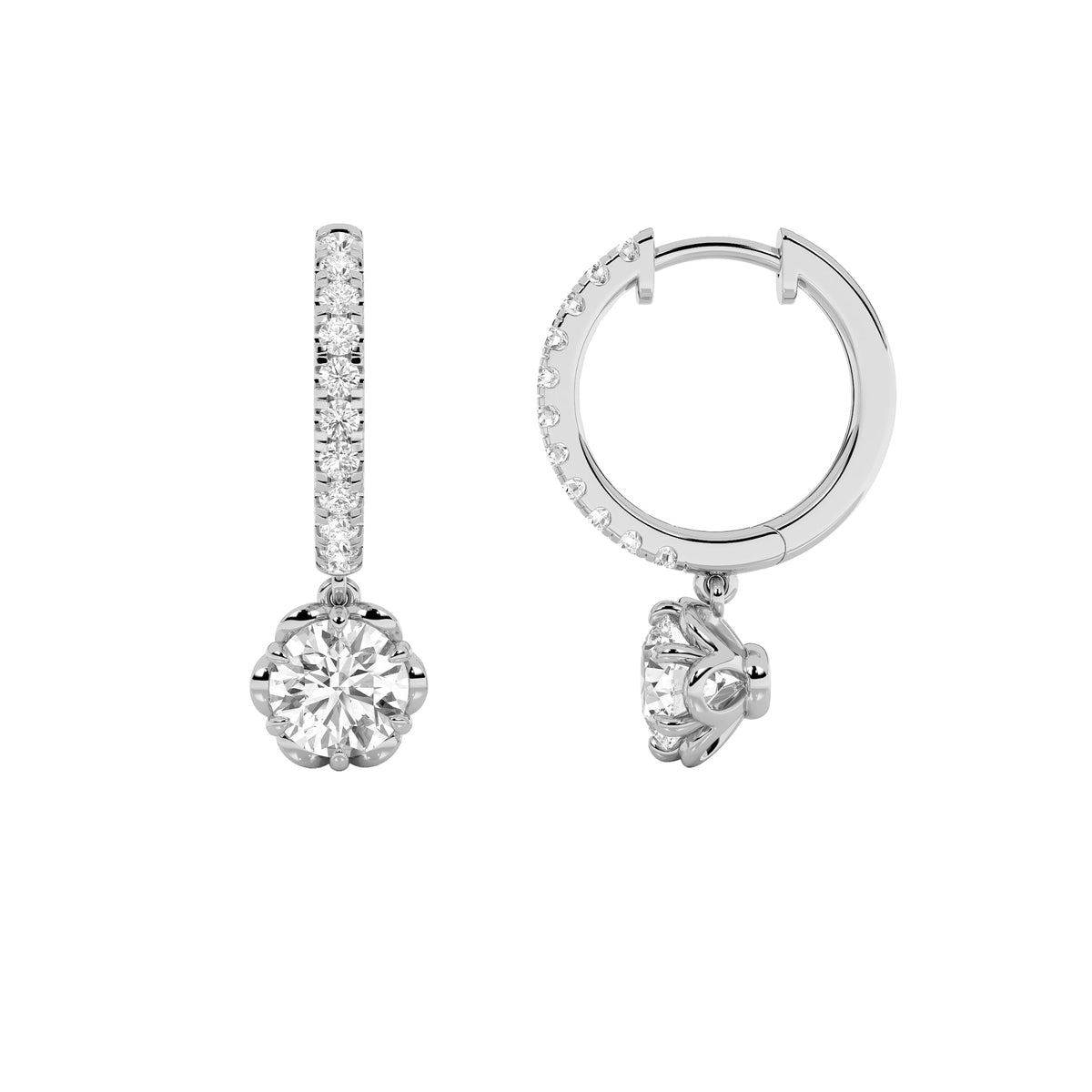2.5CTW Round Lab-Grown Diamond Prong Dangle Hoop Earrings 24 Stones