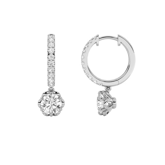 2.5CTW Round Lab-Grown Diamond Prong Dangle Hoop Earrings 24 Stones