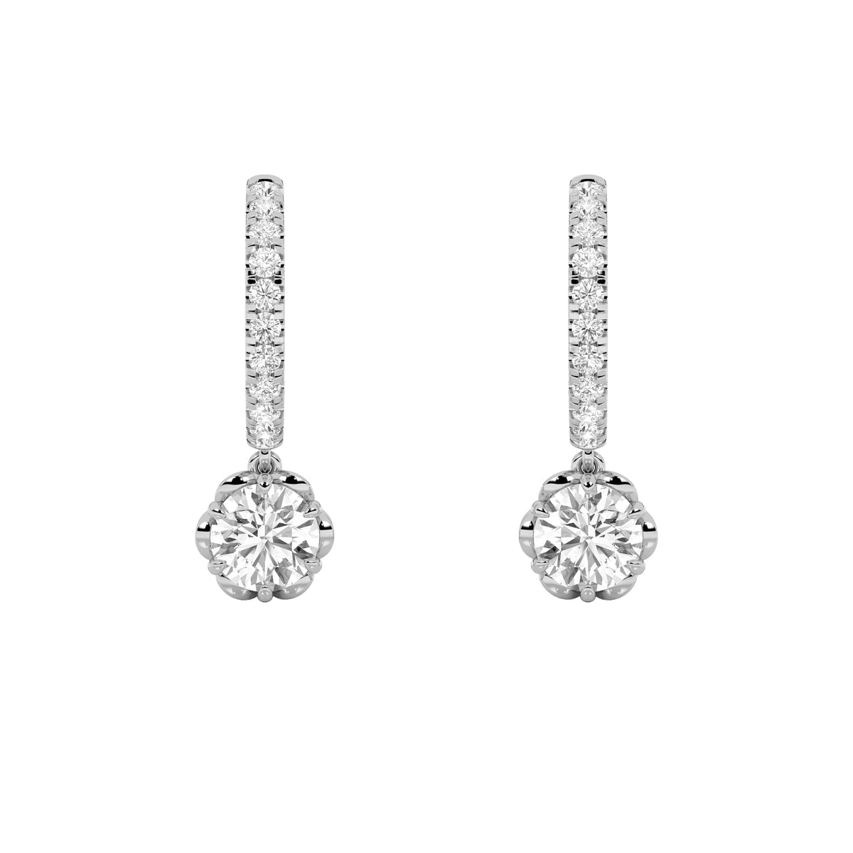 2.5CTW Round Lab-Grown Diamond Prong Dangle Hoop Earrings 24 Stones