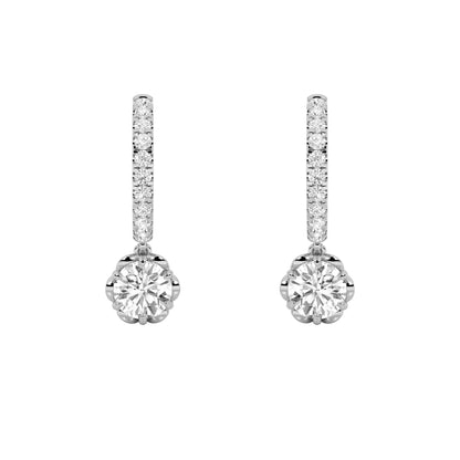 2.5CTW Round Lab-Grown Diamond Prong Dangle Hoop Earrings 24 Stones