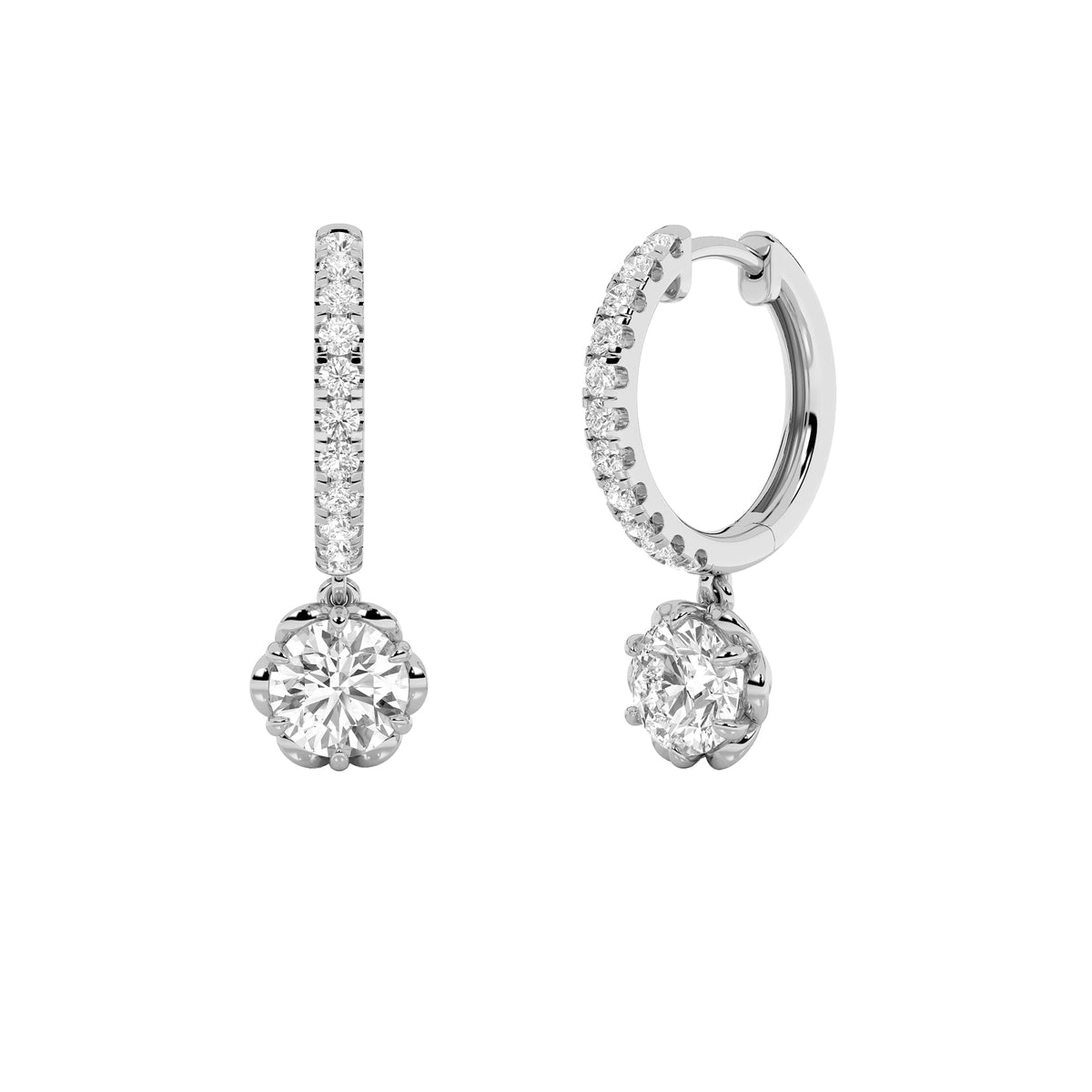 2.5CTW Round Lab-Grown Diamond Prong Dangle Hoop Earrings 24 Stones